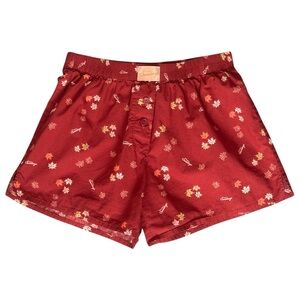 In My Sundays Autumn Leaves Printed Boxer Shorts Burgundy Red Women’s Medium